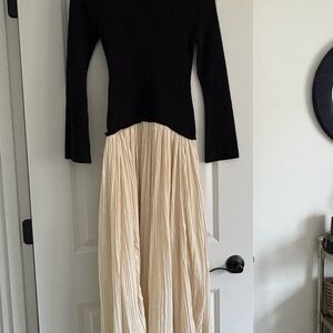 Moon River Black Top with Cream Pleated Maxi Skirt